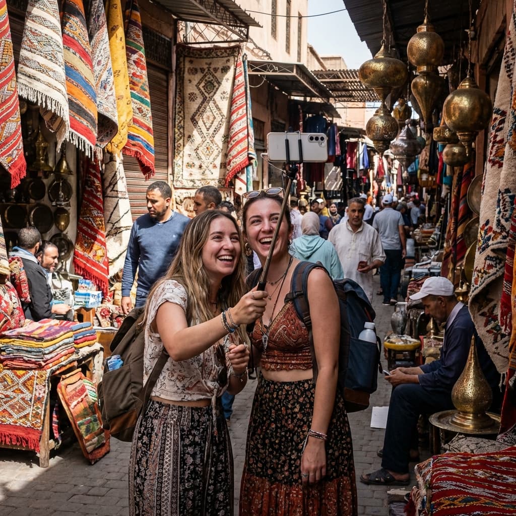 Influencers españolas en Marruecos con su smartphone